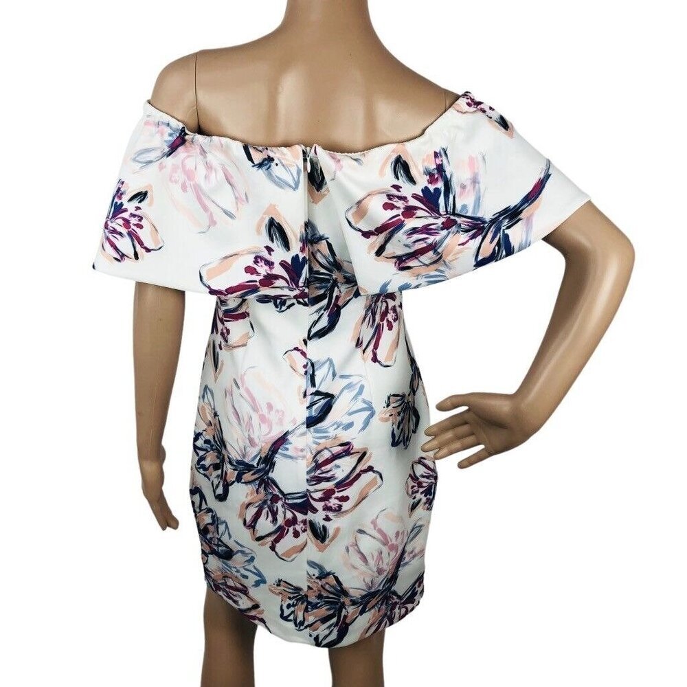 Badgley Mischka Floral Off Shoulder Formal Evening Dress Layered Sheath Mini 4 - Picture 7 of 9